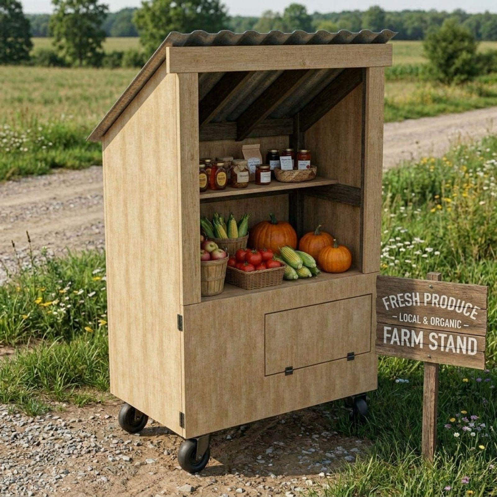 DIY Farm Stand Mobile Cart Plans PDF | Egg Stand on Wheels Blueprint | Mobile Farmers Market Stand | Roadside Farmstand Cart - view 3