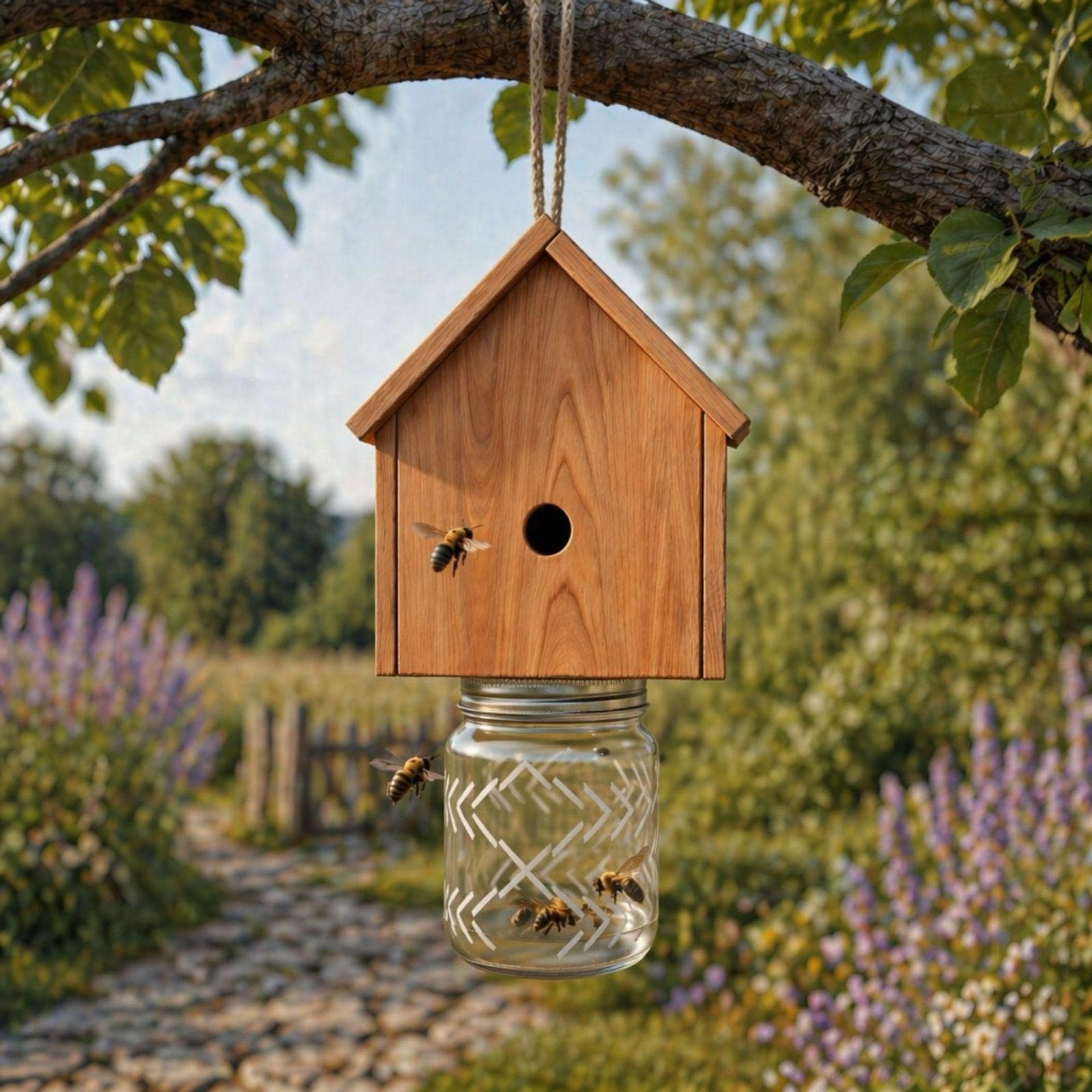 DIY Carpenter Bee Trap Plans PDF | Wooden Wood Bee Catcher Woodworking | Mason Jar Bee Traps for Outside Hanging - view 5
