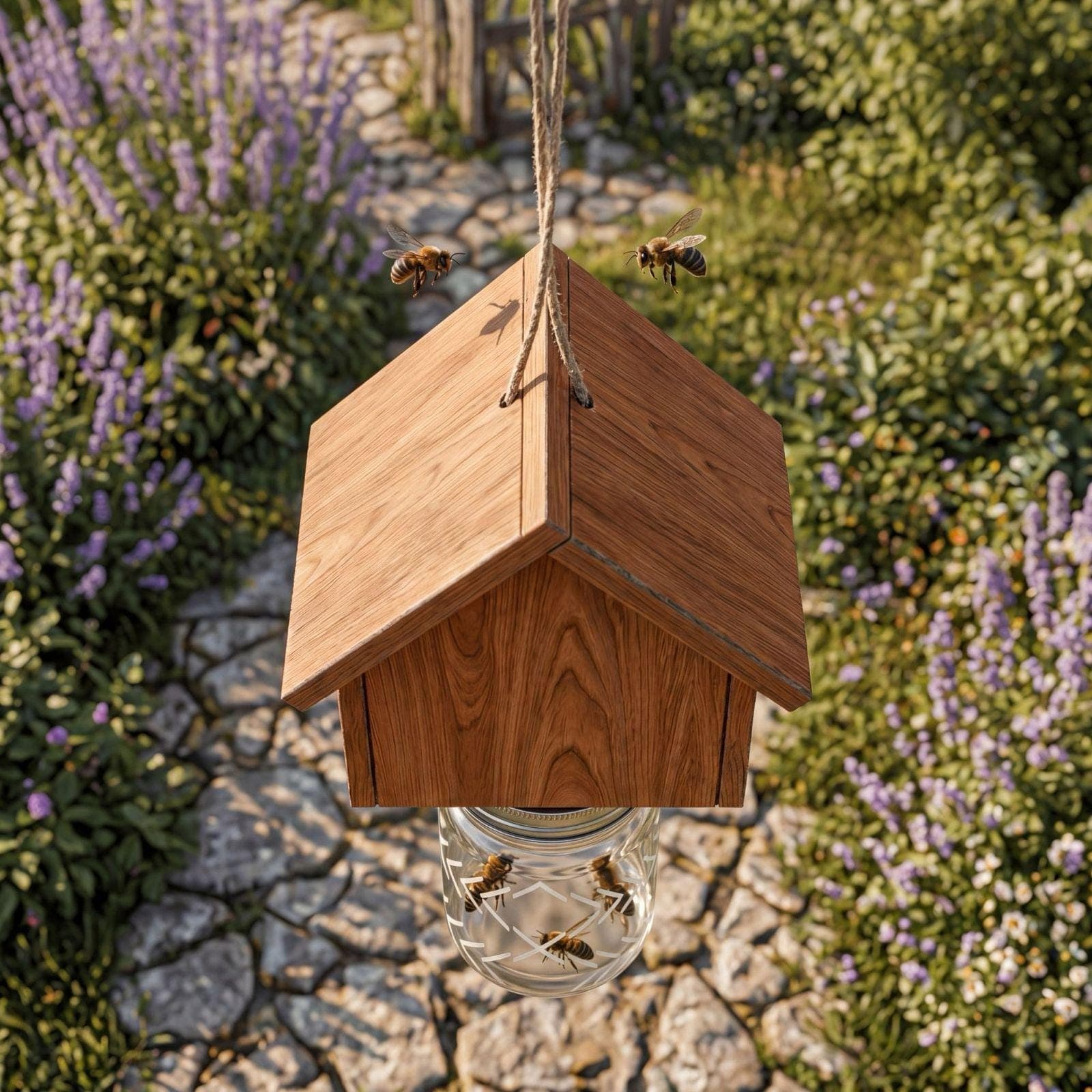 DIY Carpenter Bee Trap Plans PDF | Wooden Wood Bee Catcher Woodworking | Mason Jar Bee Traps for Outside Hanging - view 3
