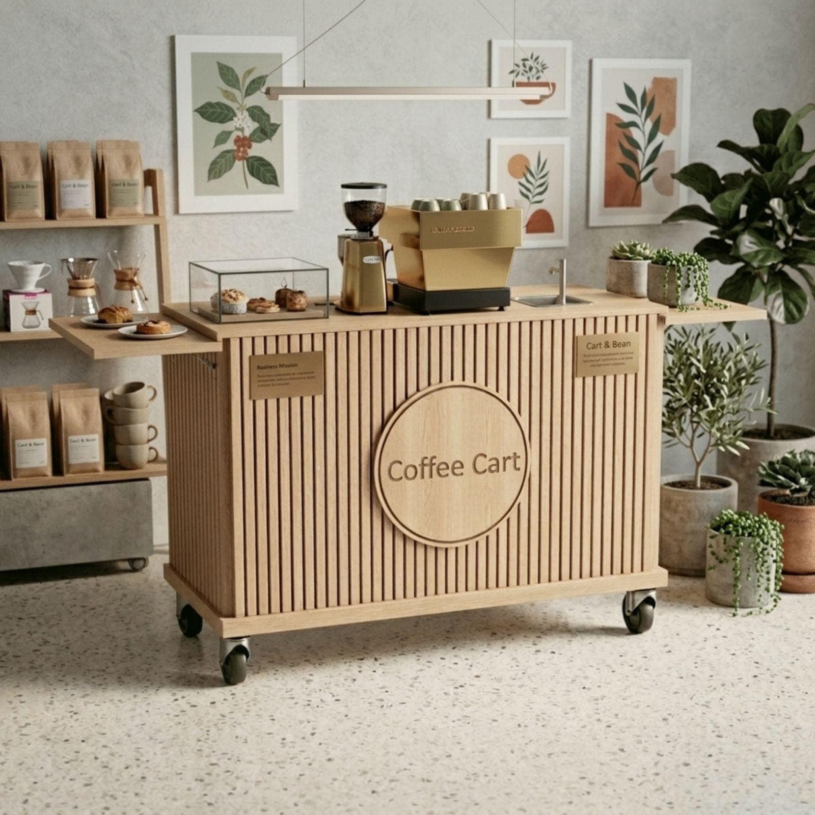 DIY Coffee Cart With Sink Plans PDF | Collapsible Mobile Espresso Bar Blueprint | Handsink Food Cart Build Guide | Fluted Wood Workstation - view 6