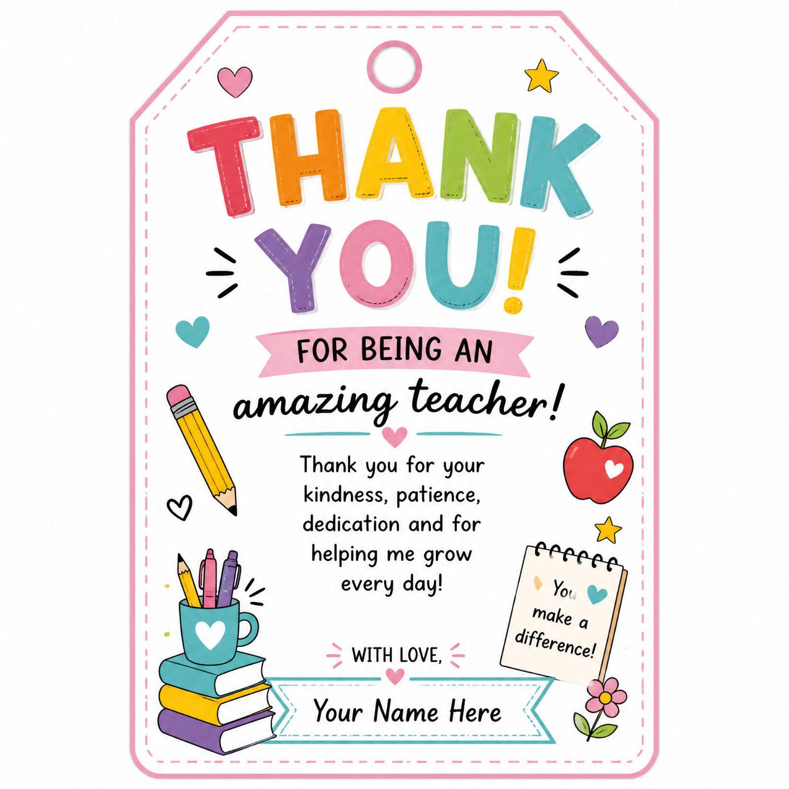 Editable Thank You Teacher Tags Gift Printable | Teacher Appreciation Tags Canva - view 4