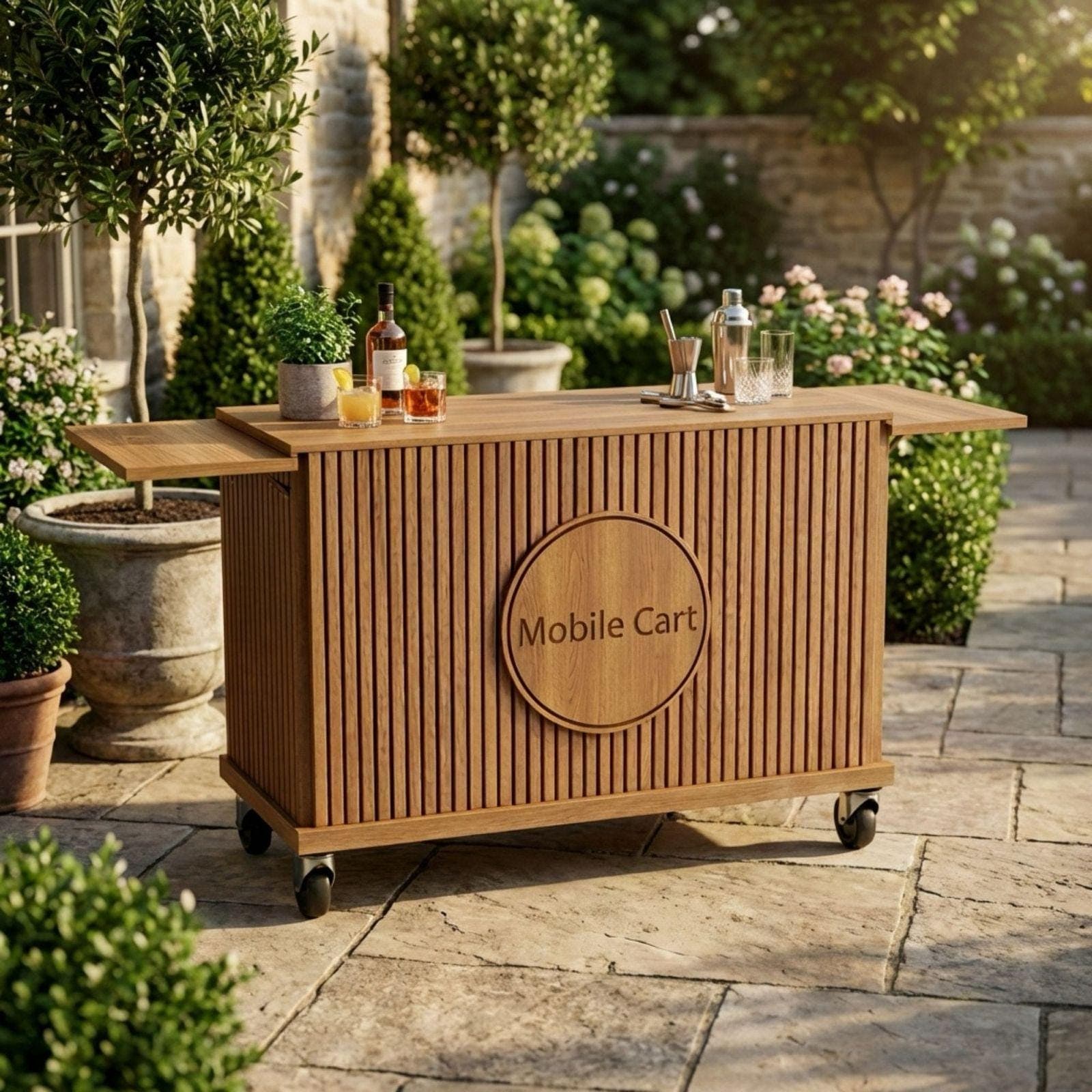 DIY Mobile Bar Cart Plans PDF | Foldable Event Bar Blueprint | Collapsible Coffee Cart | Portable Fluted Wood Bar Build Guide