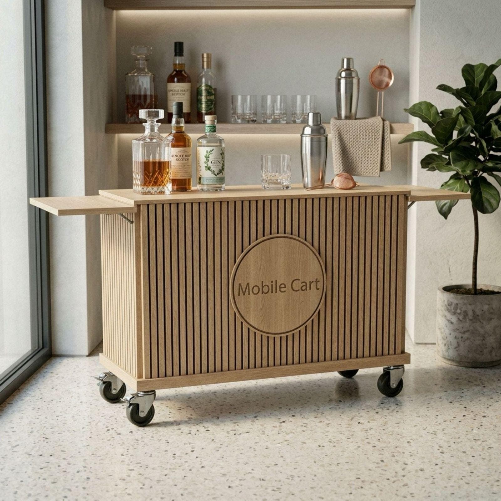 DIY Mobile Bar Cart Plans PDF | Foldable Event Bar Blueprint | Collapsible Coffee Cart | Portable Fluted Wood Bar Build Guide - view 3