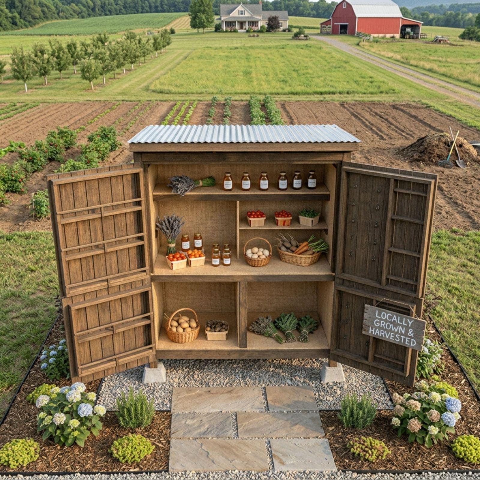 DIY Roadside Farmstand Plans PDF | Secure 4-Door Market Stall Blueprint | Sourdough & Egg Stand Build Guide | Vegetable Display Woodworking - view 3