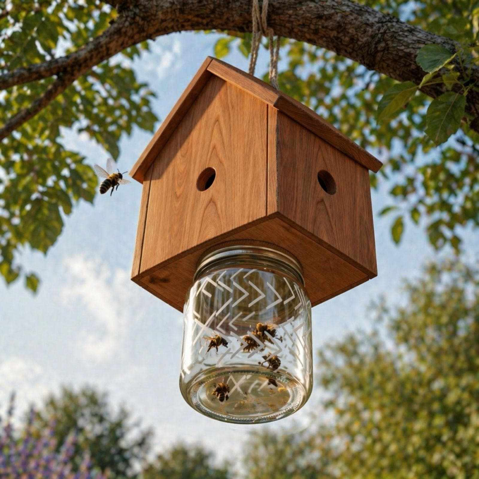 DIY Carpenter Bee Trap Plans PDF | Wooden Wood Bee Catcher Woodworking | Mason Jar Bee Traps for Outside Hanging - view 4