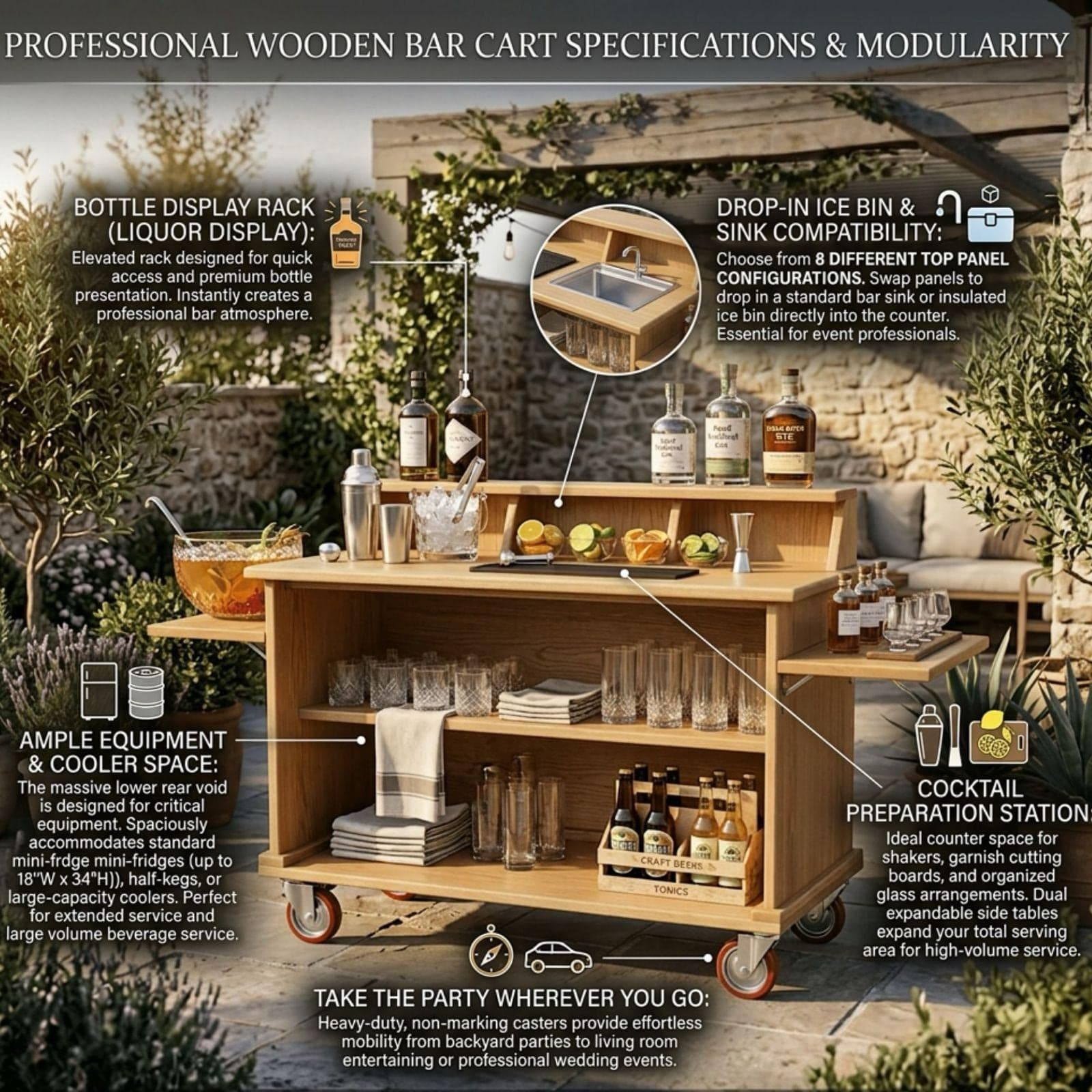 DIY Outdoor Bar Cart Plans PDF | Mobile Folding Beverage Station | Foldable Food Bar Blueprint | Portable Cocktail Stand Build Guide - view 6