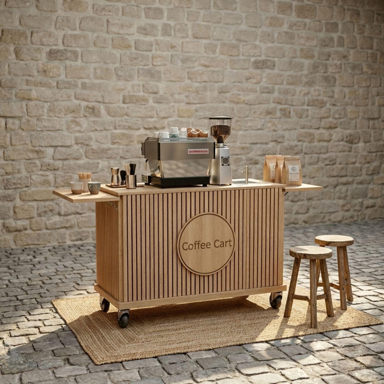 DIY Coffee Cart With Sink Plans PDF | Collapsible Mobile Espresso Bar Blueprint | Handsink Food Cart Build Guide | Fluted Wood Workstation