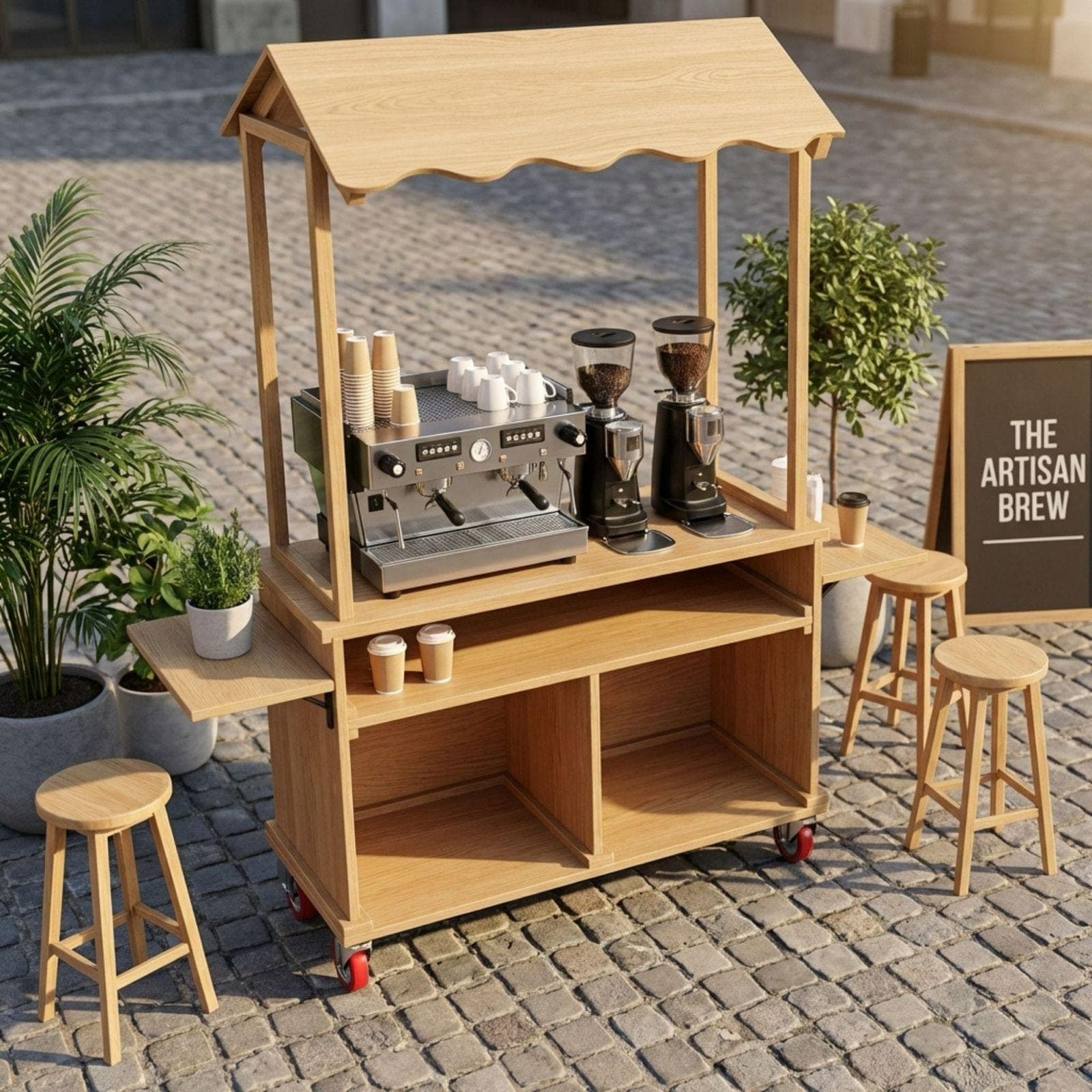 DIY Coffee Cart with Canopy Plans PDF | Outdoor Mobile Espresso Bar Cart - view 6